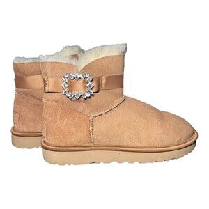 UGG Boots Womens US 8 Tan Shearling MidCalf Fur Embellished Buckle